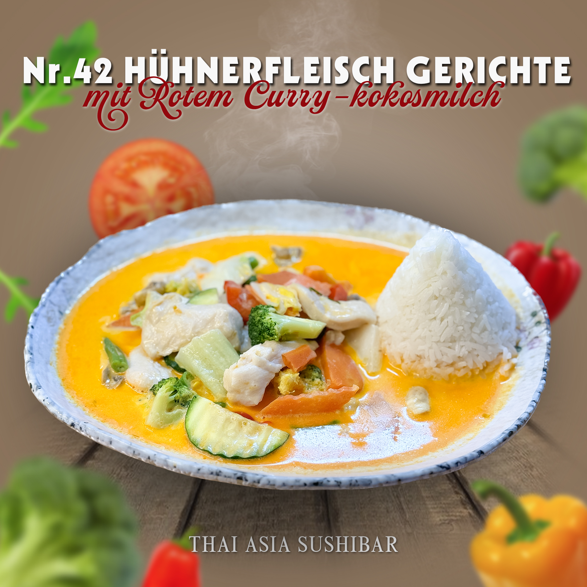 Hühnerfleisch mit Rotem Curry-Kokosmilch