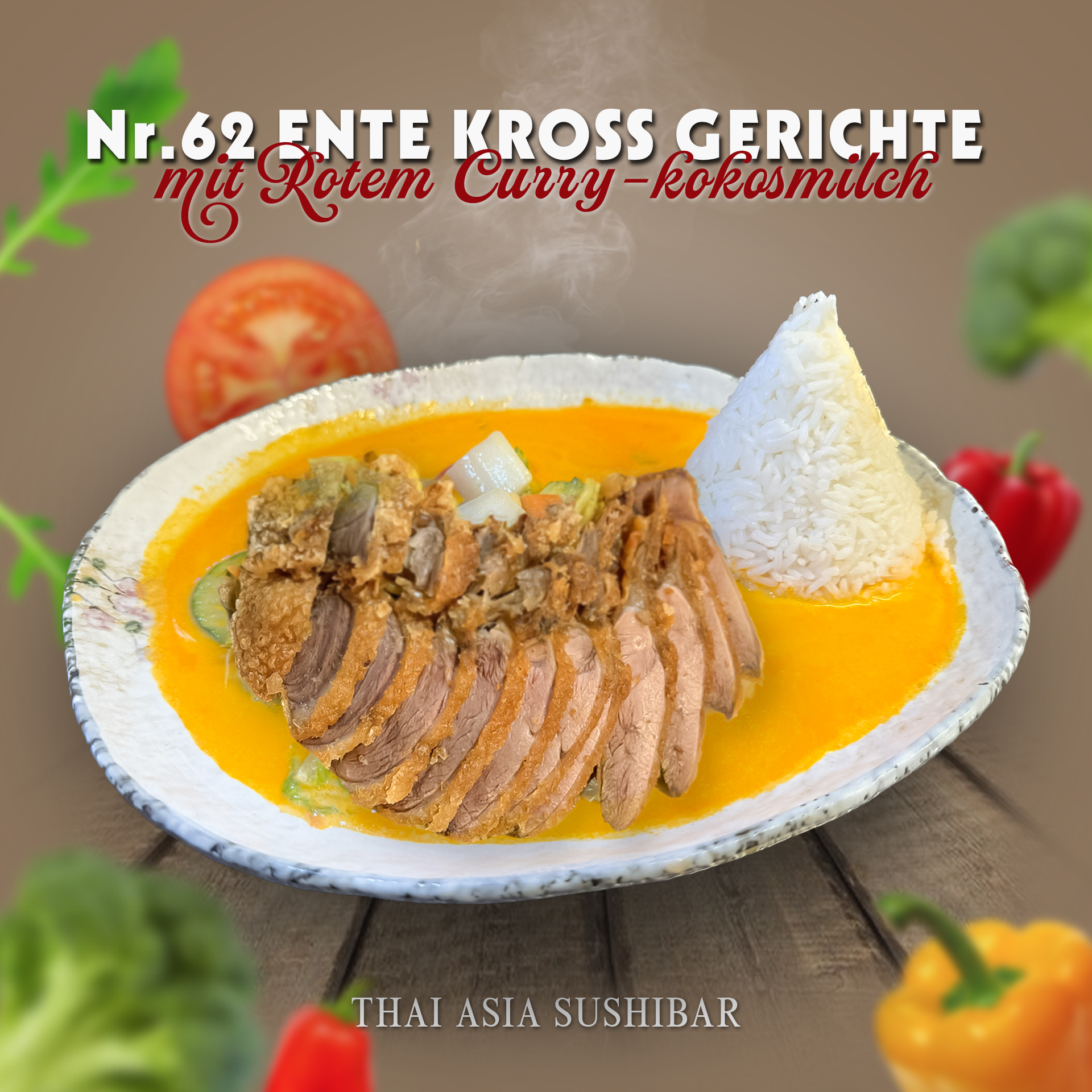 Ente Kross mit Rotem Curry-Kokosmilch