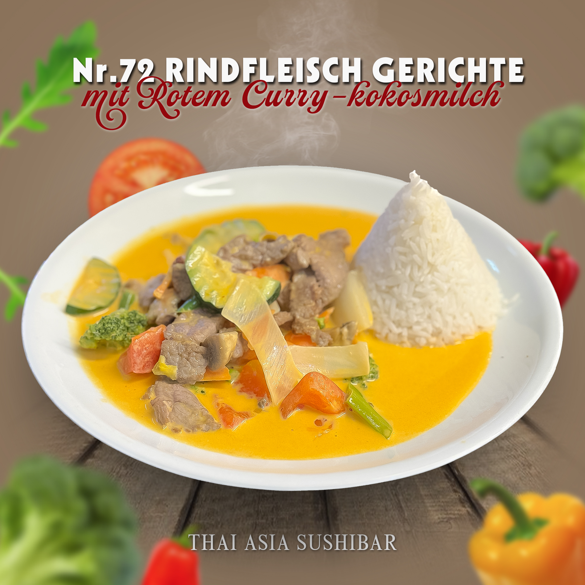 Rindfleisch mit Rotem Curry-Kokosmilch